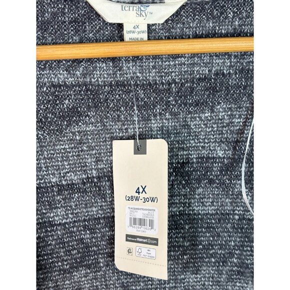 Terra & Sky Cardigan 4X Gray Tiger Stripe Jacquard Eyelash Duster Open-Front NWT - Picture 7 of 8
